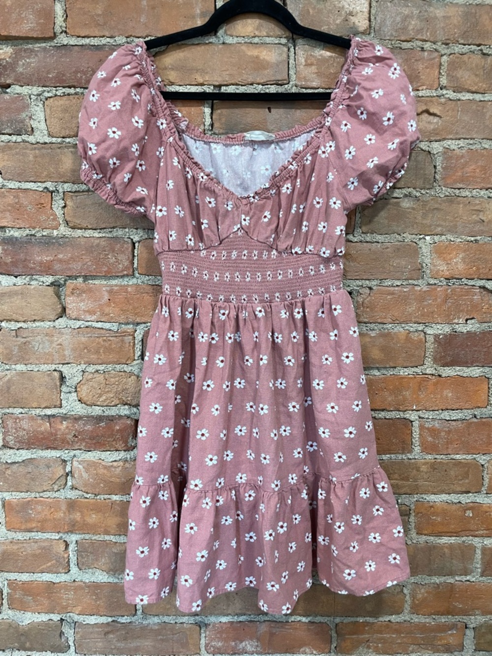 Altar'd State Dusty Rose Floral Puff Sleeve Smocked Dress | Size L | EUC